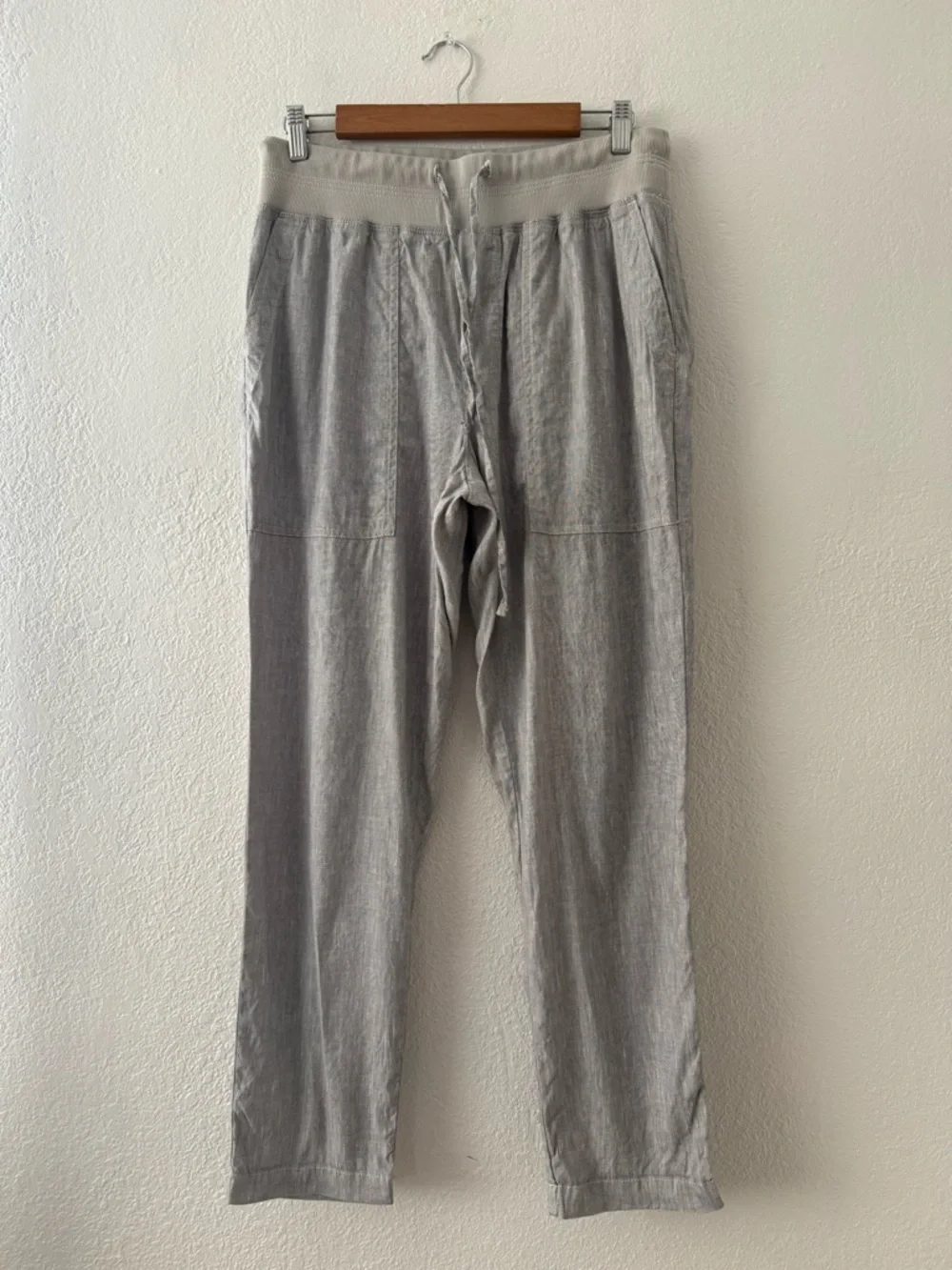 Lou & Grey for Loft Pants Womens Medium Gray Linen Blend Casual Elastic Pull On